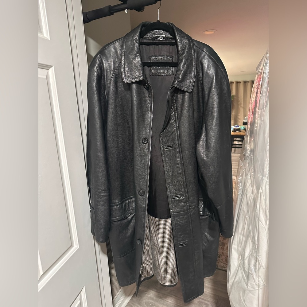 Rochester Couture Genuine Leather Long Car Coat – Men’s 2X – Vintage Black